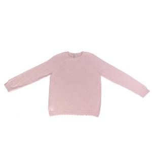 NEW COLORI women's cashmere frayed crewneck sweater in tea rose